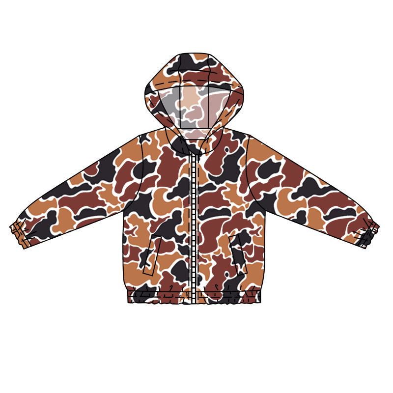 Pre-order Baby Boy Long Sleeves Brown Camo Hooded Zipper Jackets Tops