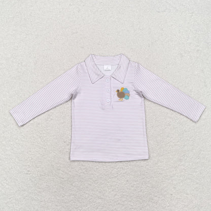 Sibling  Boys Kids Long Sleeves Embroidery turkey Thanksgiving Pullover Shirt