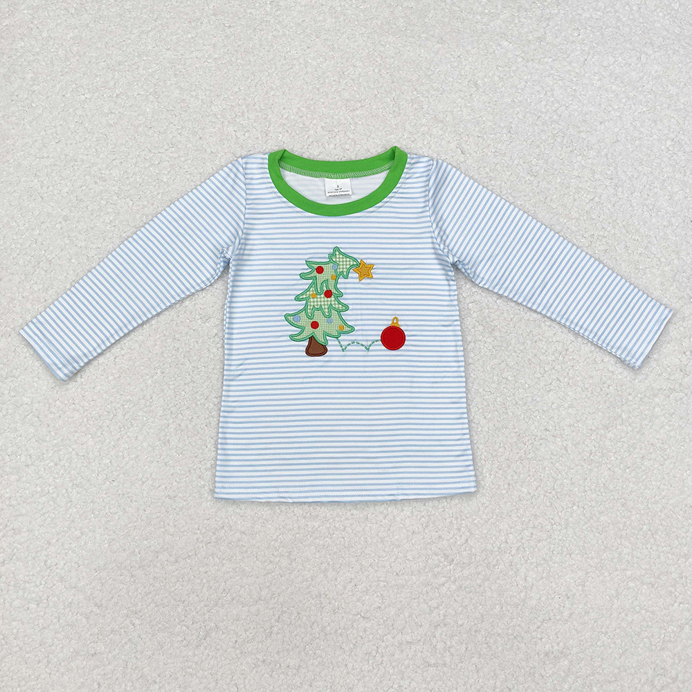 Baby Boy Girl Sibling Christmas Stripes Embroidery Tree Stripes Shirt Dress