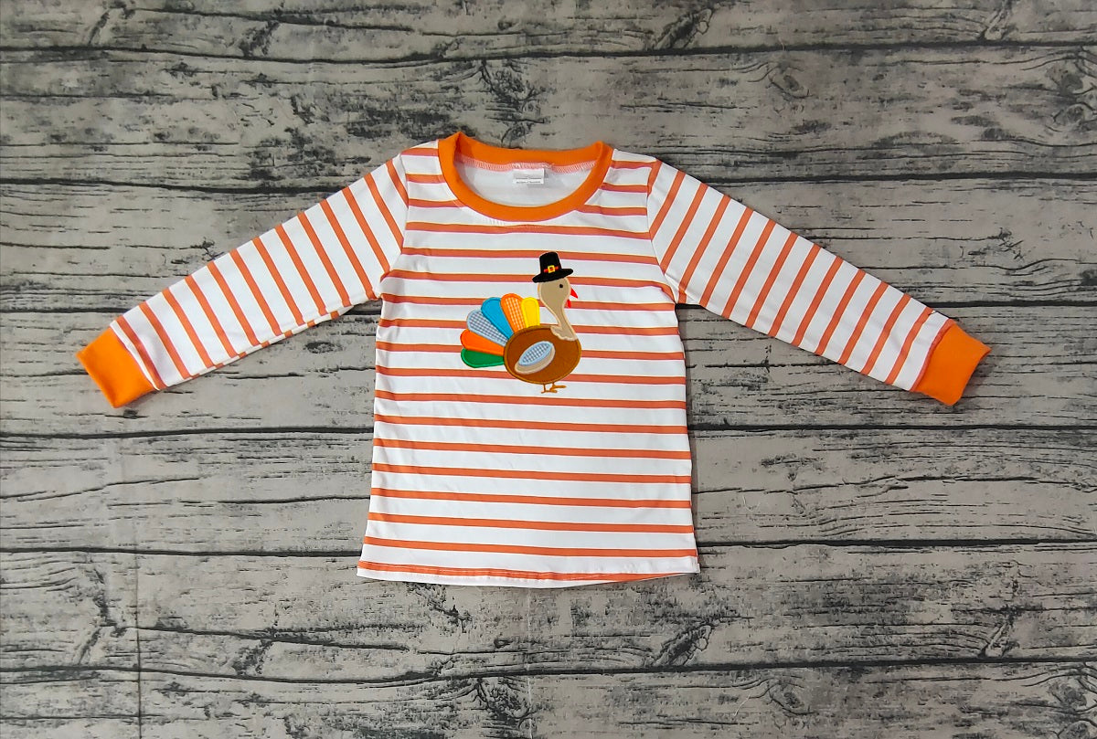 Baby Boy Thanksgiving Embroidery turkey Stripes Long Sleeves Shirt