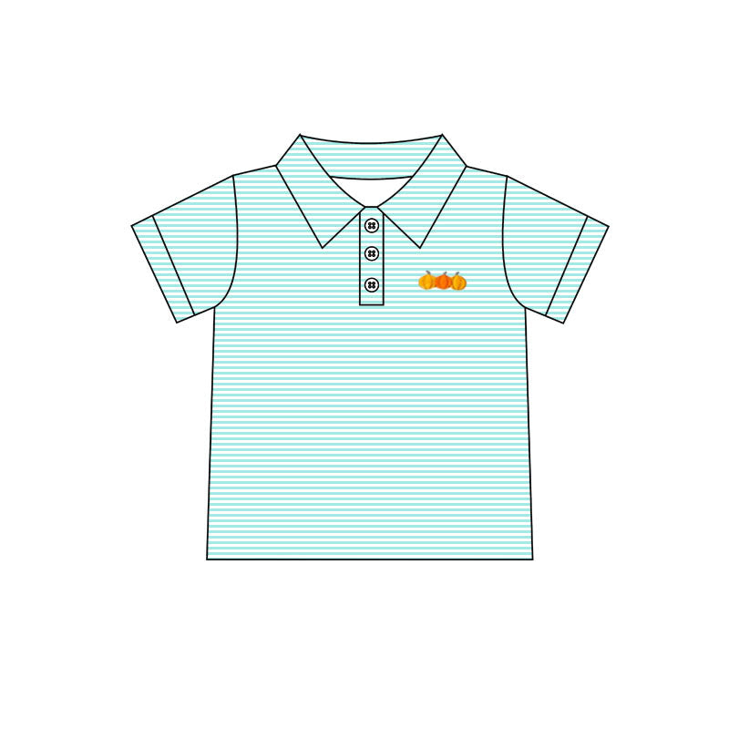 Pre-order Baby Boy Short Sleeves Stripes Pumpkin Shirt Tops