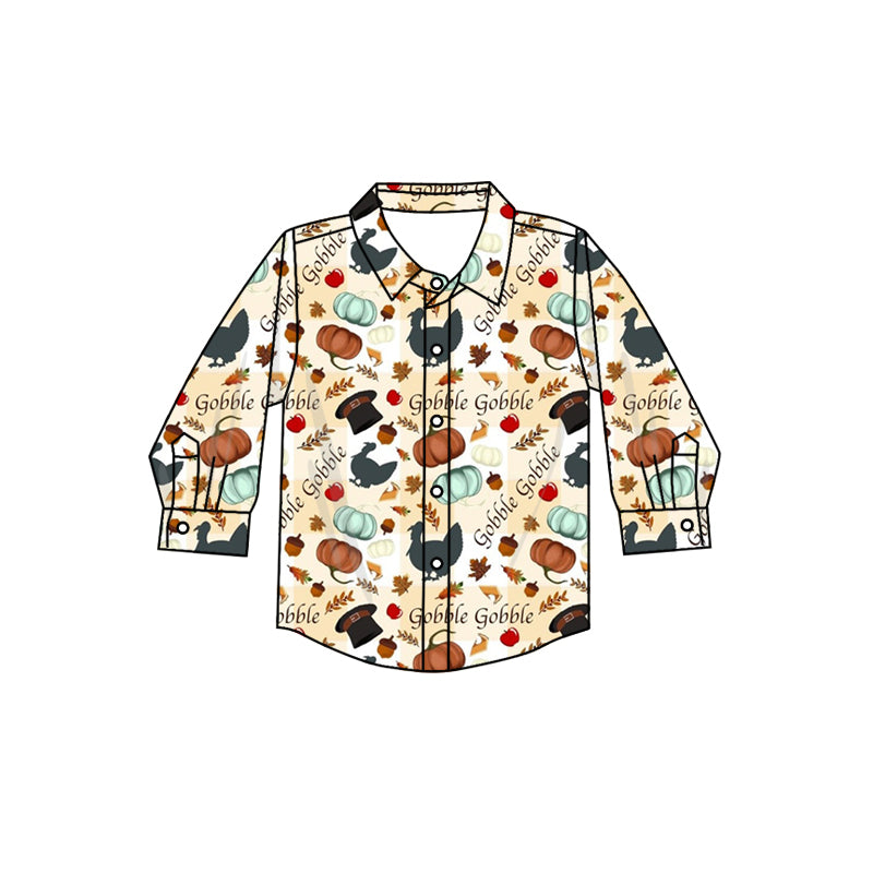 Pre-order Baby Boy Thanksgiving turkey Pumpkin Buttons Shirt Tops