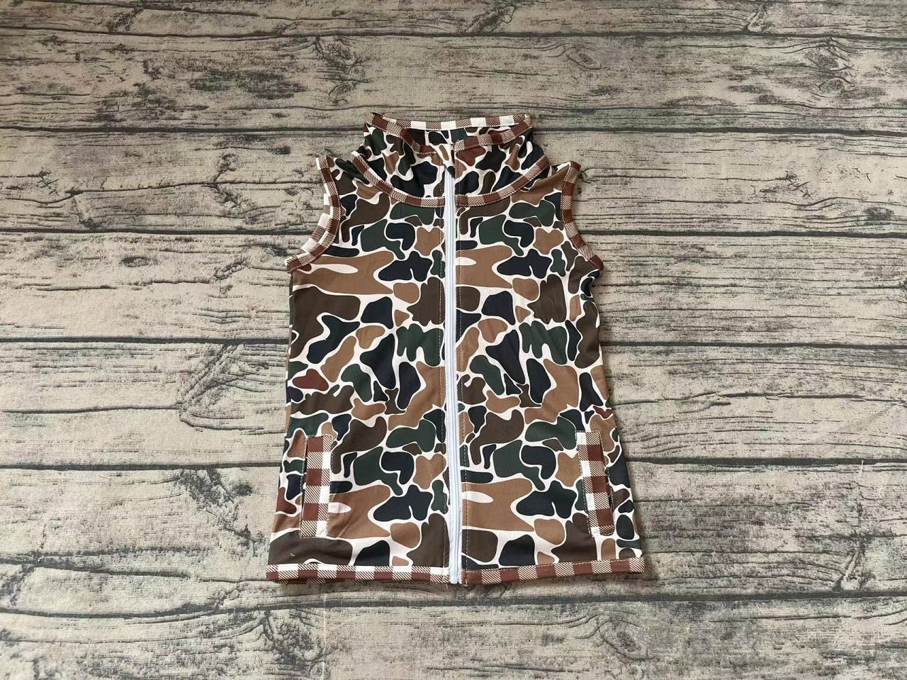 Baby Kids Brown Camo Zipper Vest Tops