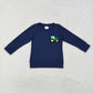 Sibling Boys Kids Navy Long Sleeves Embroidery Trucks Farm Cotton Shirt Tops