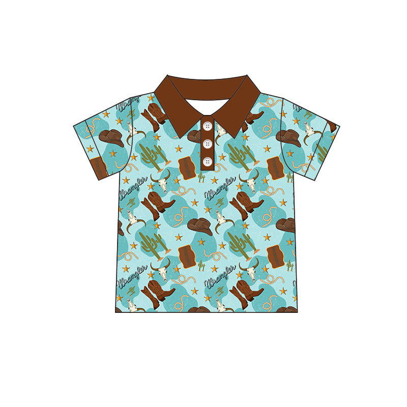 Pre-order Baby Boy Short Sleeves Western Boots Cow Shirt Tops