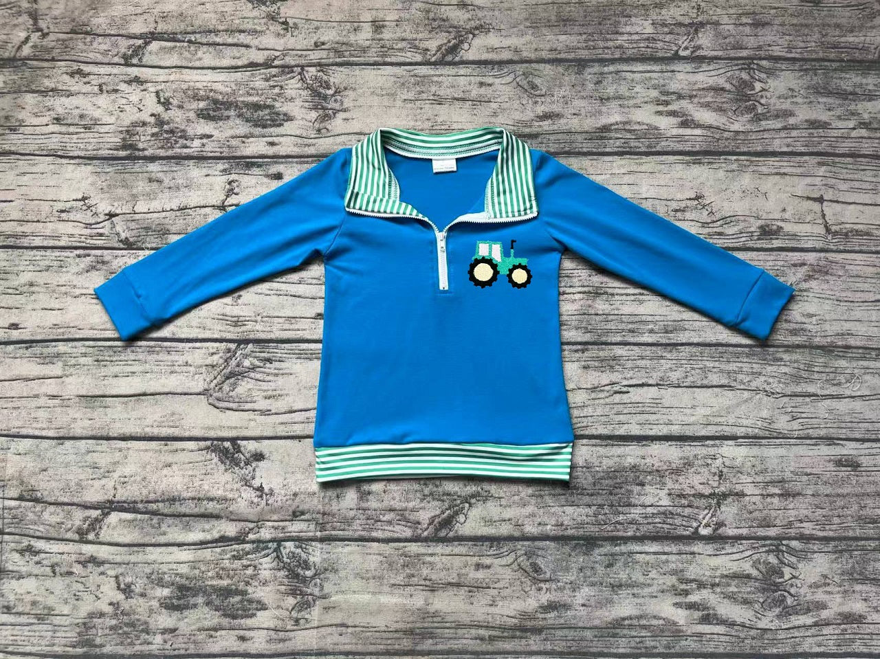 Baby Boy Long Sleeves Embroidery Tractor Zipper Pullover Shirt