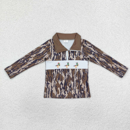 Baby Boy Long Sleeves Embroidery Camo Zipper Sibling Pullover Shirt Tops RTS