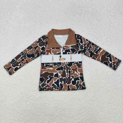 Sibling Boys Kids Long Sleeves Embroidery Dogs Ducks Deer Hunting Zipper Shirt Tops