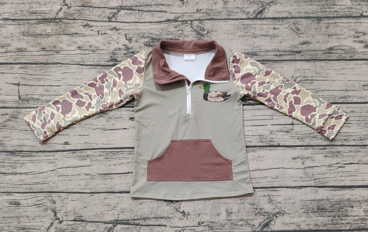 Baby Boy Long Sleeves Green Camo Zipper Duck Hunting Pullover Tops