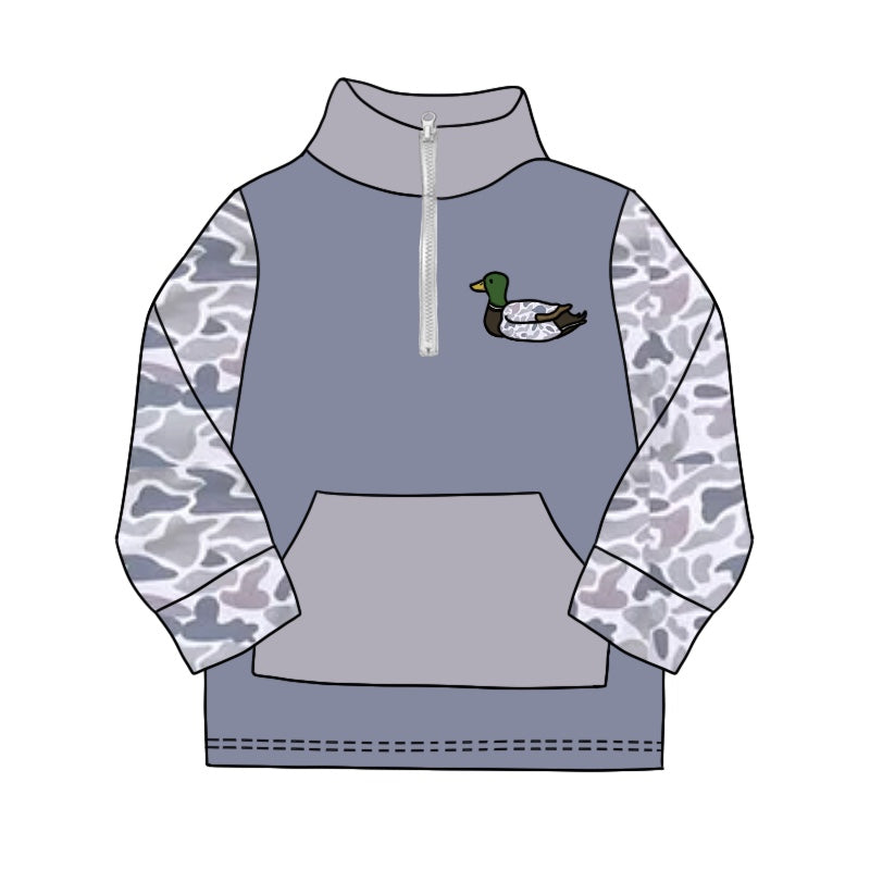 Pre-order Baby Boy Grey Camo Zipper Duck Hunting Pullover Tops