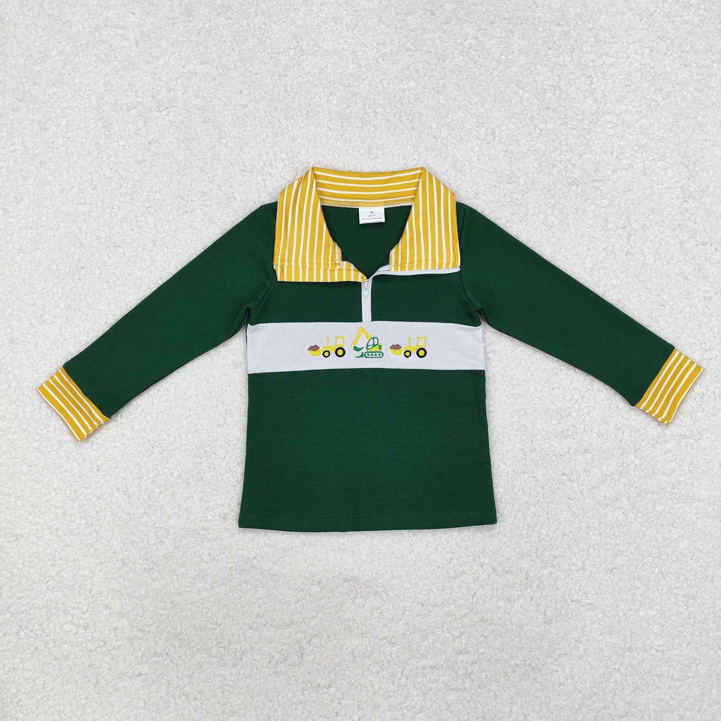 Sibling Boys Kids Long Sleeves Embroidery Trucks Shirt Tops RTS