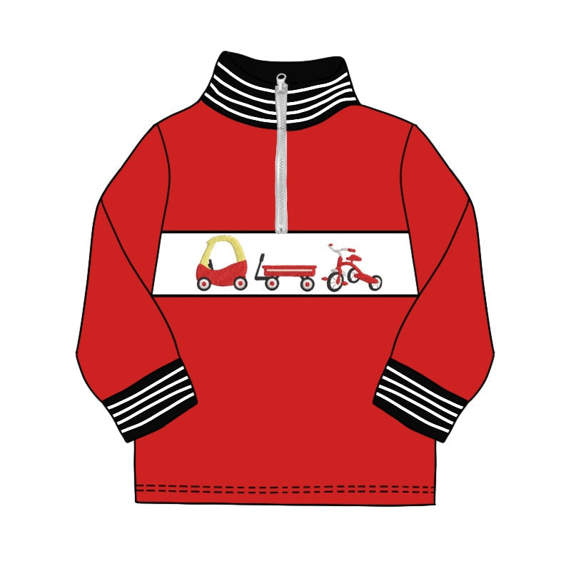 Pre-order Baby Boy Red Long Sleeves Car Zipper Pullover Shirt