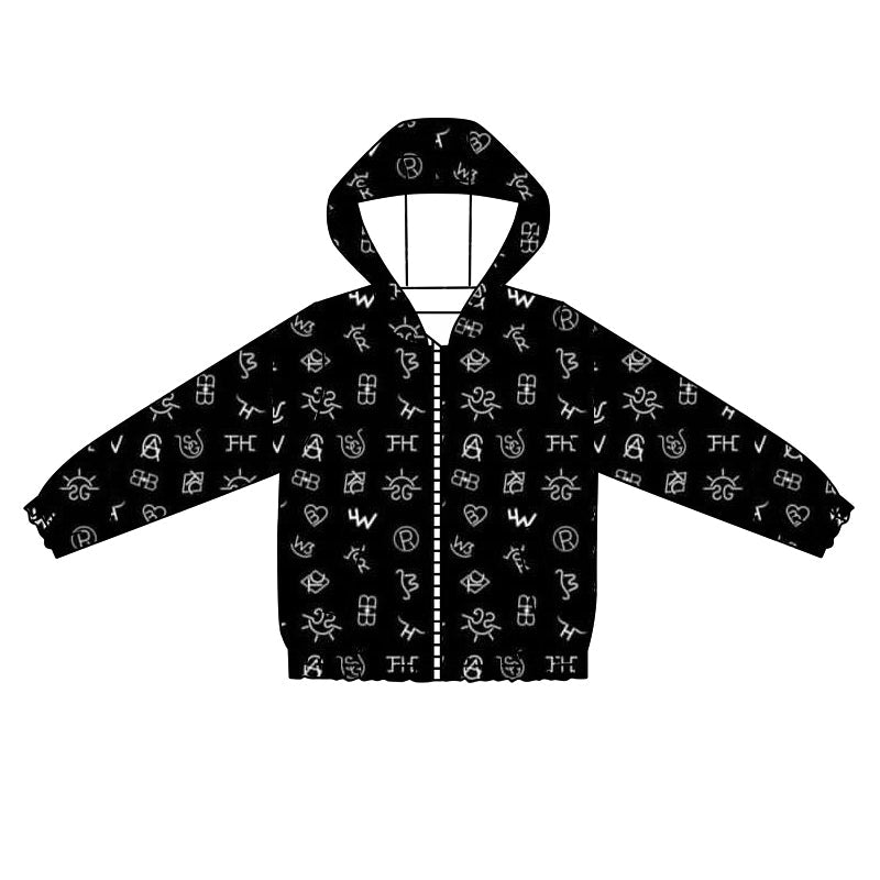 Pre-order Baby Boy Western Words Black Hoodie Zipper Cardigan Tops