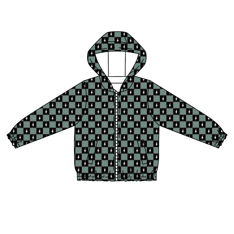 Pre-order Baby Boy Long Sleeves Checkered Lights Hoodie Zipper Cardigan Tops