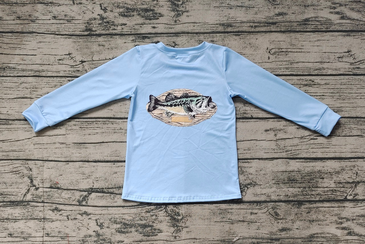 Baby Boy Long Sleeves Blue Fishing Tee Shirt Tops