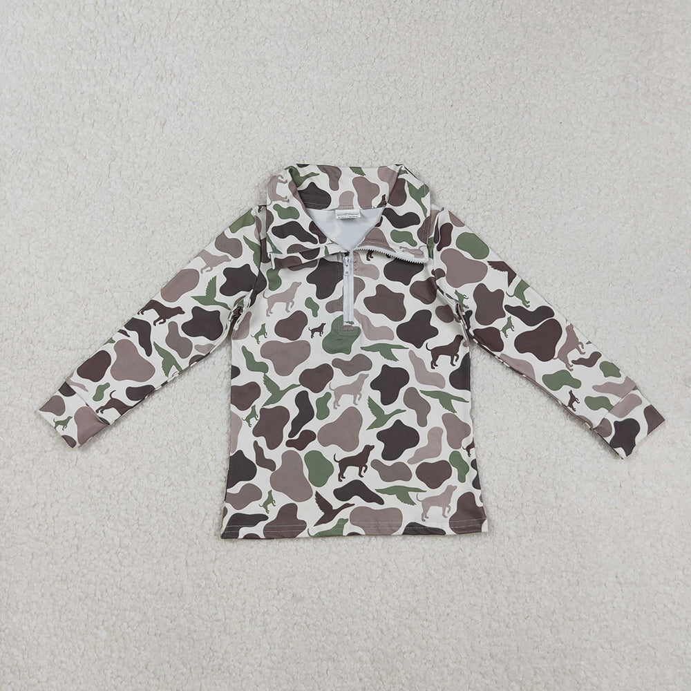 Sibling Baby Boys Kids Long Sleeves Camo Zipper Hunting Pullovers Shirts RTS