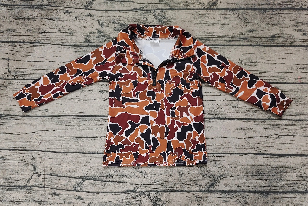 Baby Boy Long Sleeves Brown Camo Zipper Pullover Tops