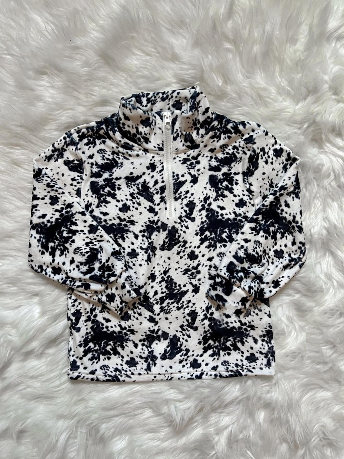 Pre-order Baby Boy Long Sleeves Western Cow Print Zipper Shirt Tops