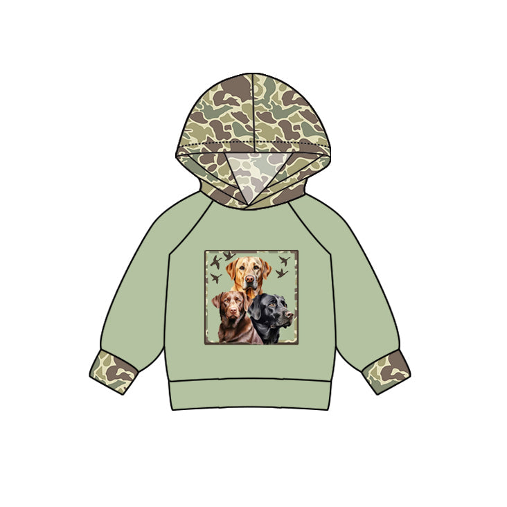 Pre-order Baby Boy Green Dogs Hunting Camo Hoodie Shirt Tops