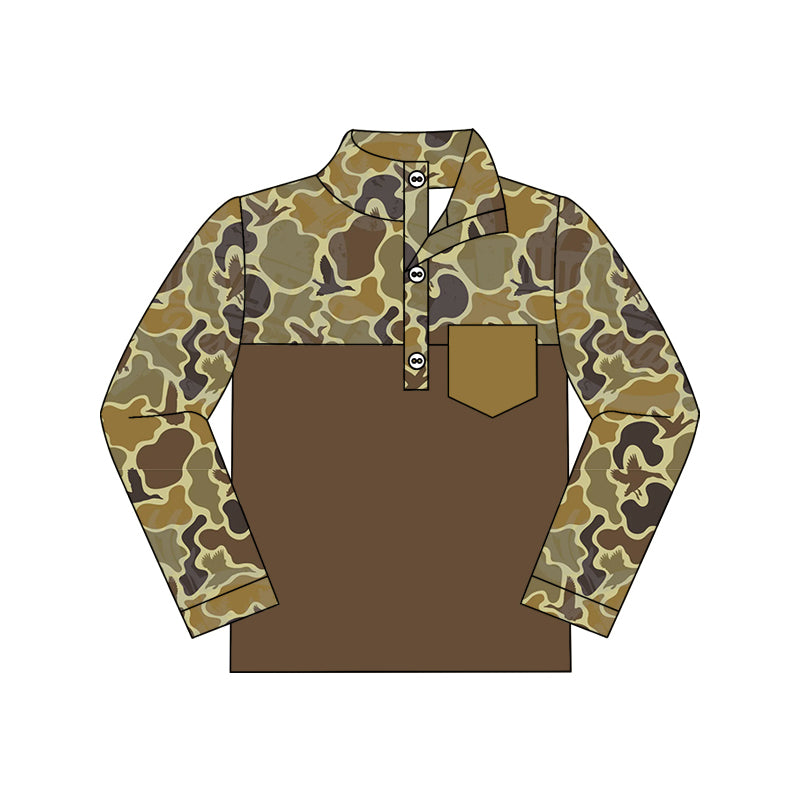 Pre-order Baby Boy Long Sleeves Camo Duck Pocket Brown Pullover Shirt