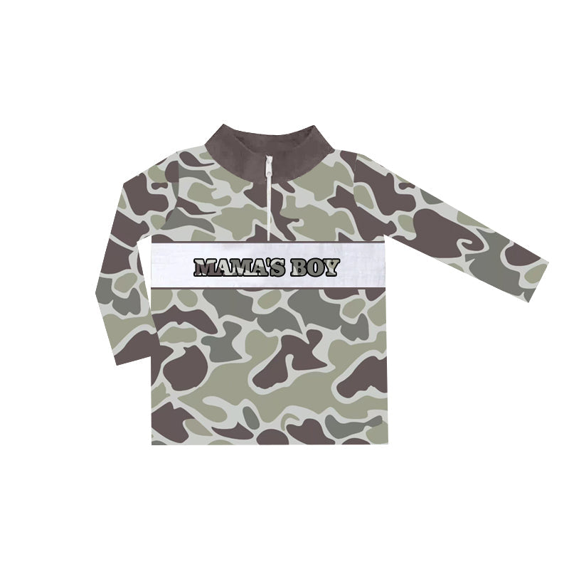Pre-order Baby Kids Toddler Long Sleeves Mama's Boy Zipper Camo Pullover Shirt