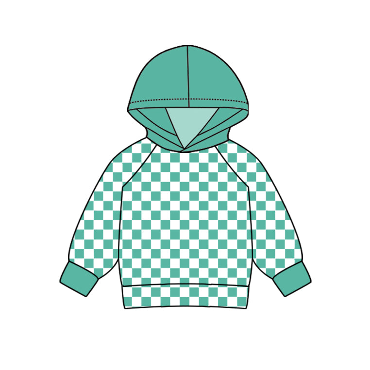 Pre-order Baby Boy Toddler Long Sleeves Green Checkered Hoodie Shirt Tops