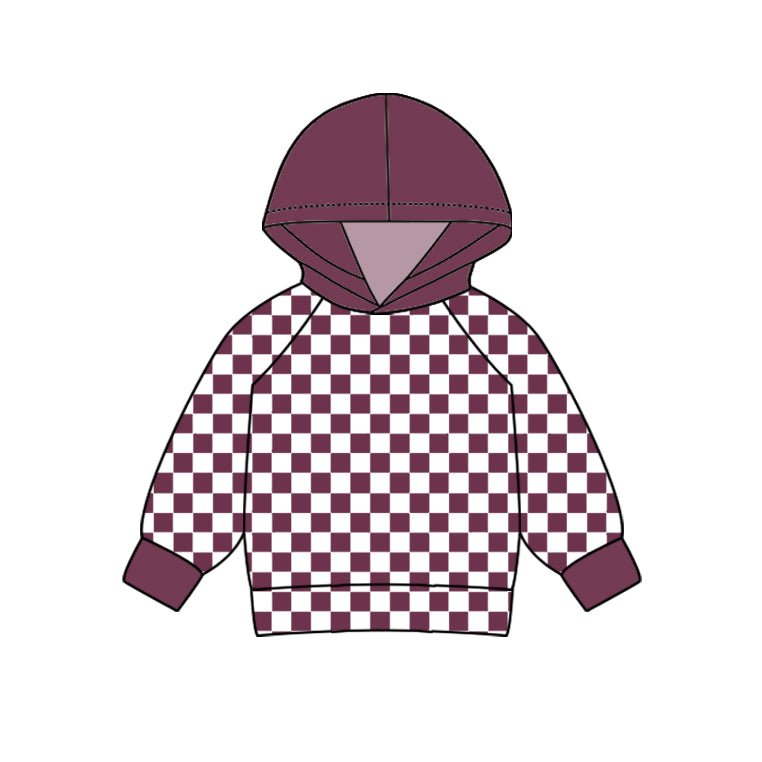 Pre-order Baby Girl Toddler Long Sleeves Checkered Hoodie Pullover Tops