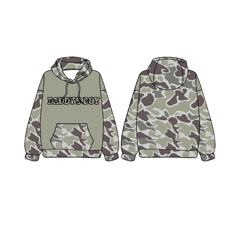 Pre-order Children Toddler Daddy's Boy Green Camo Hooded Hunting Pullover Tops