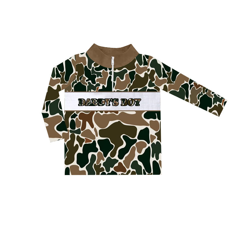 Pre-order Baby Kids Toddler Daddy's Boy Brown Camo Zipper Shirt Tops