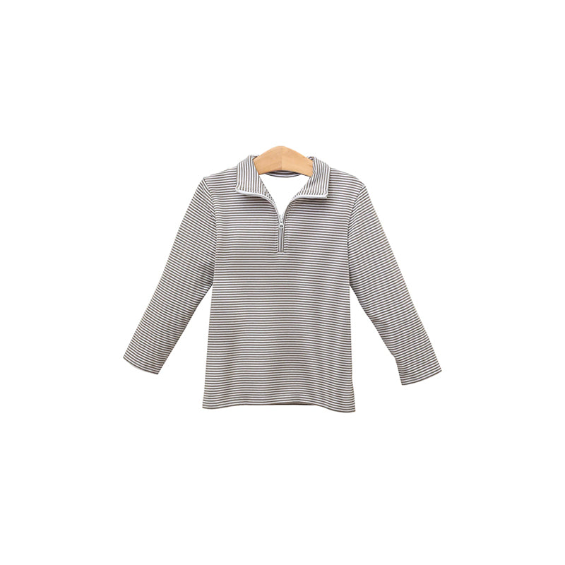 Pre-order Baby Boy Long Sleeves Brown Stripes Zipper Shirt Tops