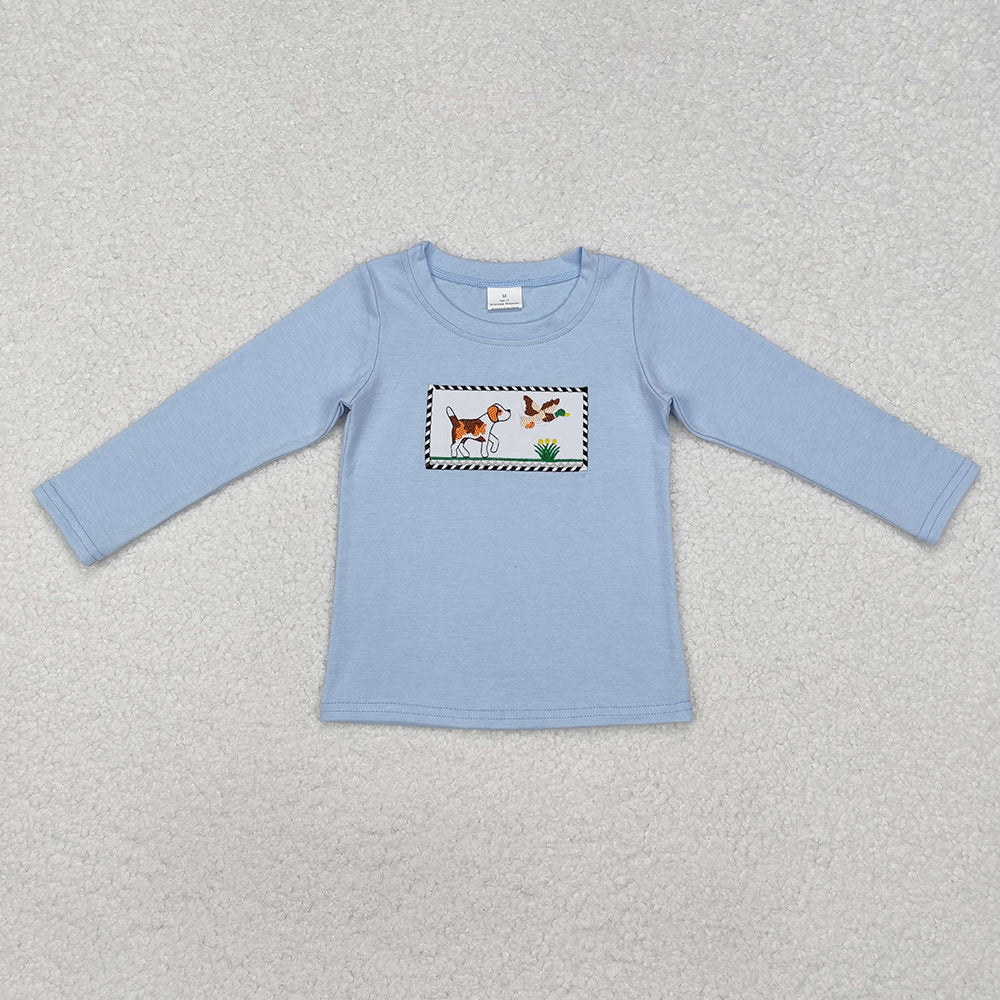 Sibling Boys Kids Long Sleeves Embroidery Dogs Ducks Deer Hunting Shirt Tops RTS