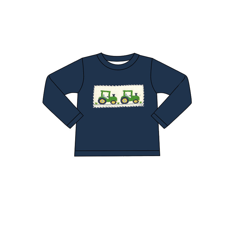 Pre-order Baby Boy Long Sleeves Navy Blue Tractors Farm Tee Shirt