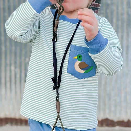 Pre-order Baby Boy Long Sleeves Blue Stripes Duck Pocket Tee Shirt
