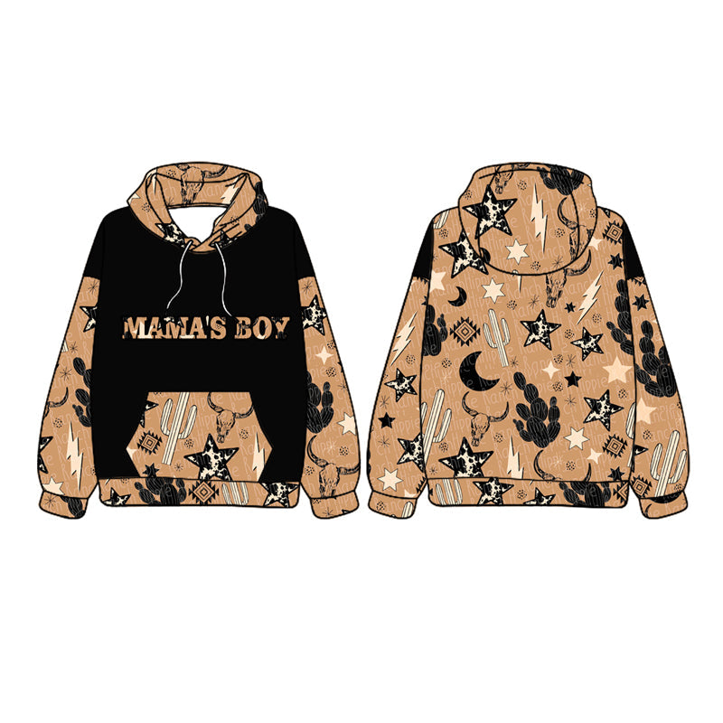 Pre-order Baby Kids Mama's Boy Hoodie Pocket Western Cactus Brown Shirt