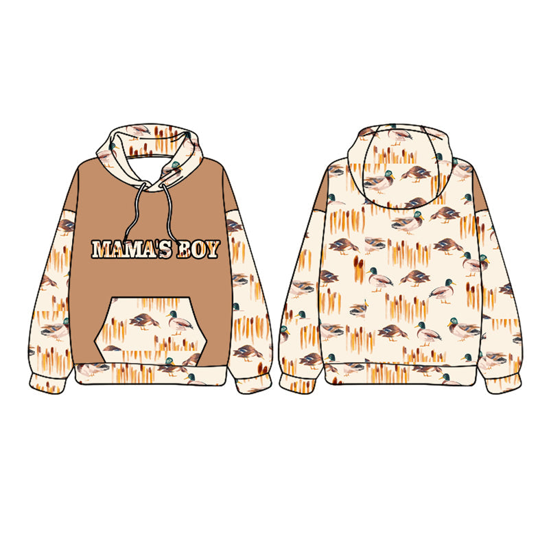 Pre-order Baby Kids Mama's Boy Hoodie Pocket Ducks Brown Shirt Tops