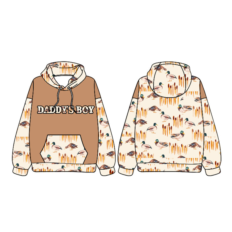 Pre-order Baby Kids Daddy's Boy Hoodie Pocket Ducks Brown Shirt Tops