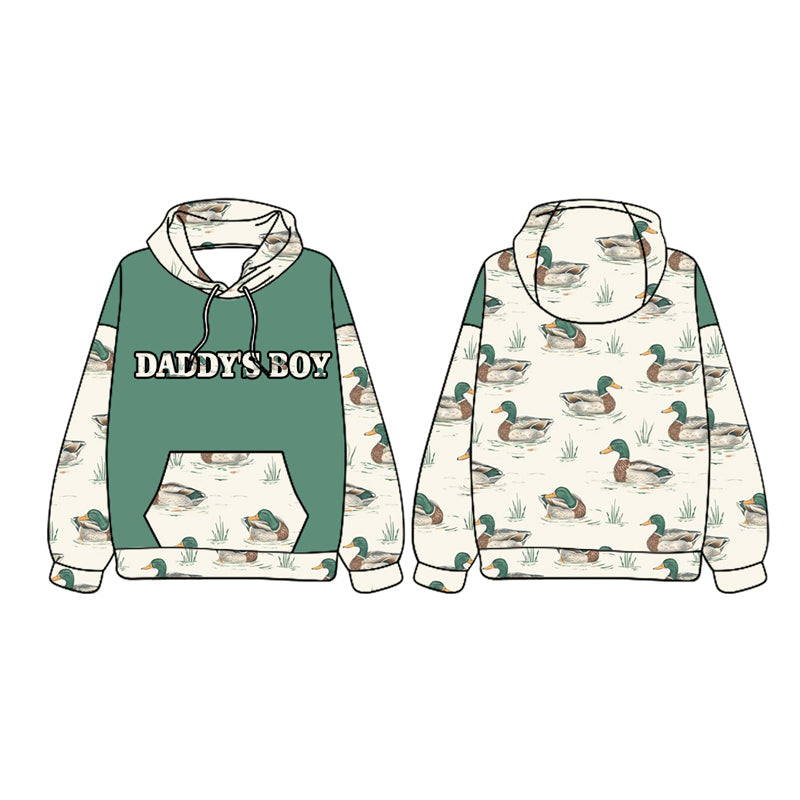 Pre-order Baby Kids Daddy's Boy Hoodie Pocket Ducks Green Shirt Tops