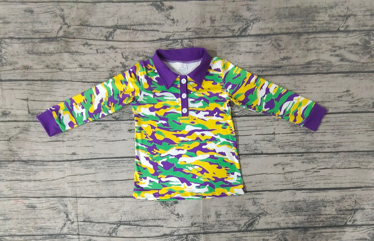 Baby Boy Long Sleeves Mardi Gras Camo Shirt Tops