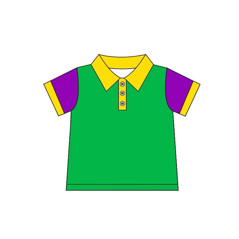 Pre-order Baby Boy Short Sleeves Mardi Gras Green Purple Yellow Shirt