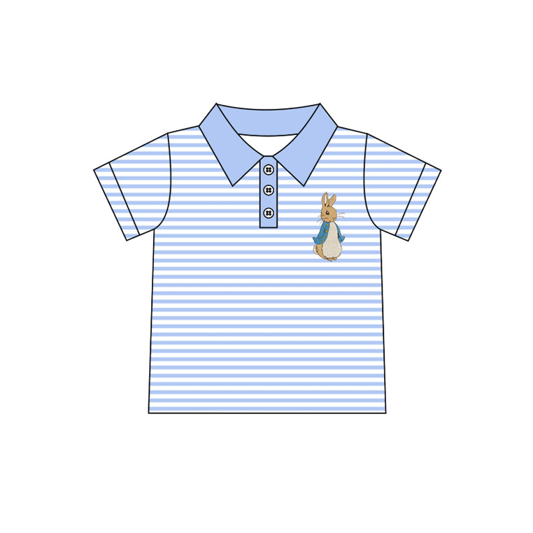 Pre-order Baby Boy Short Sleeves Blue Stripes Bunny Easter Shirt Tops