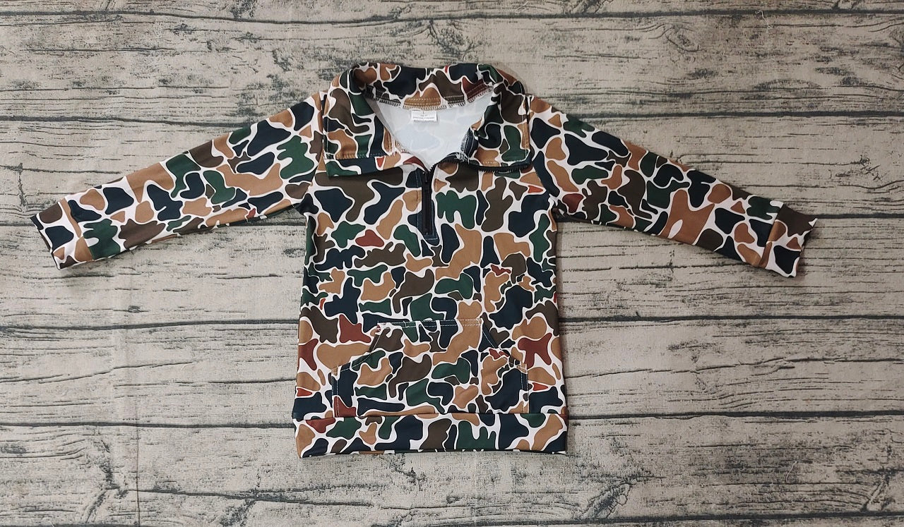 Baby Boy Long Sleeves Brown Camo Zipper Pocket Pullover Tops