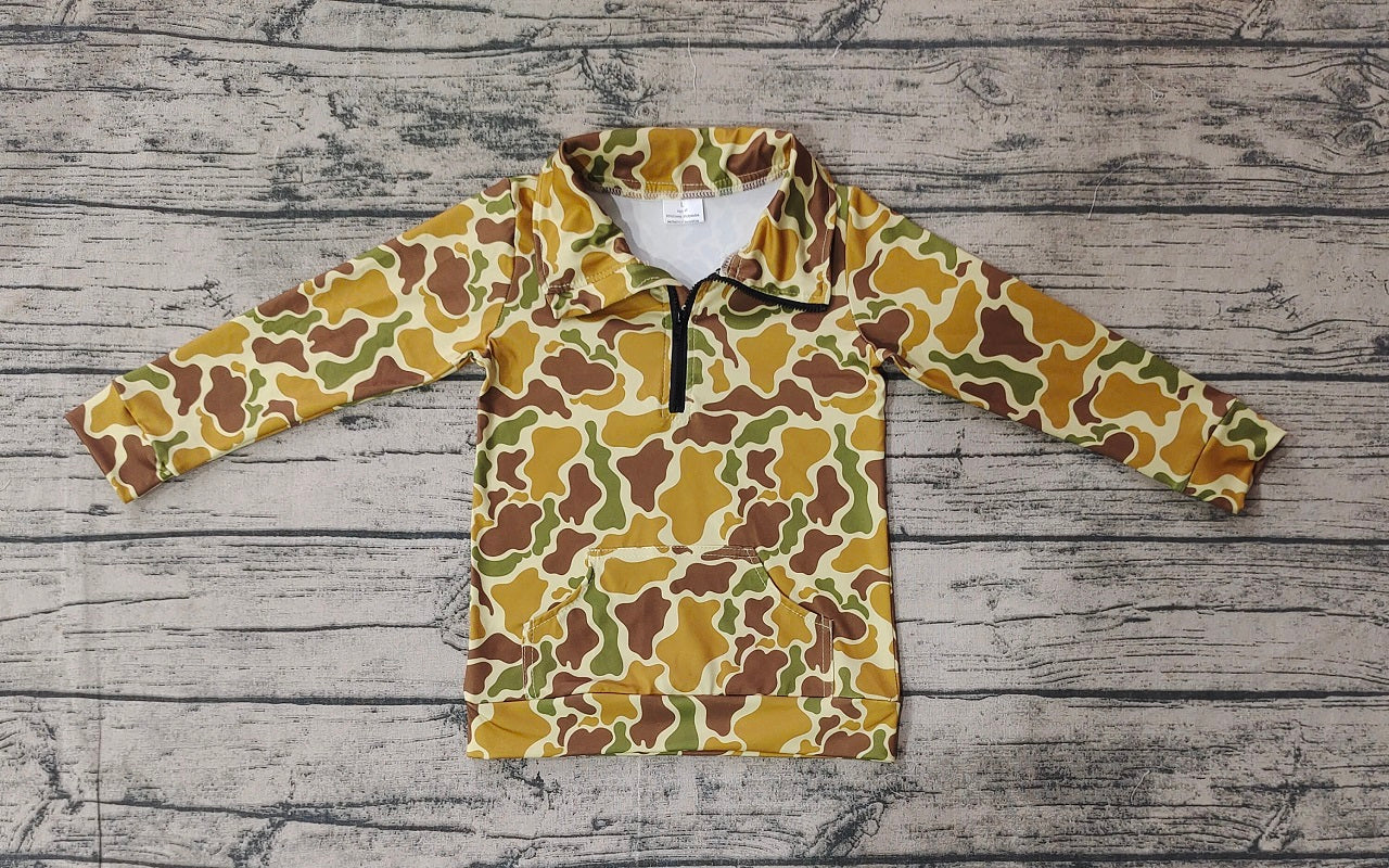 Baby Boy Zipper Long Sleeves Pocket Pullover Camo Shirt