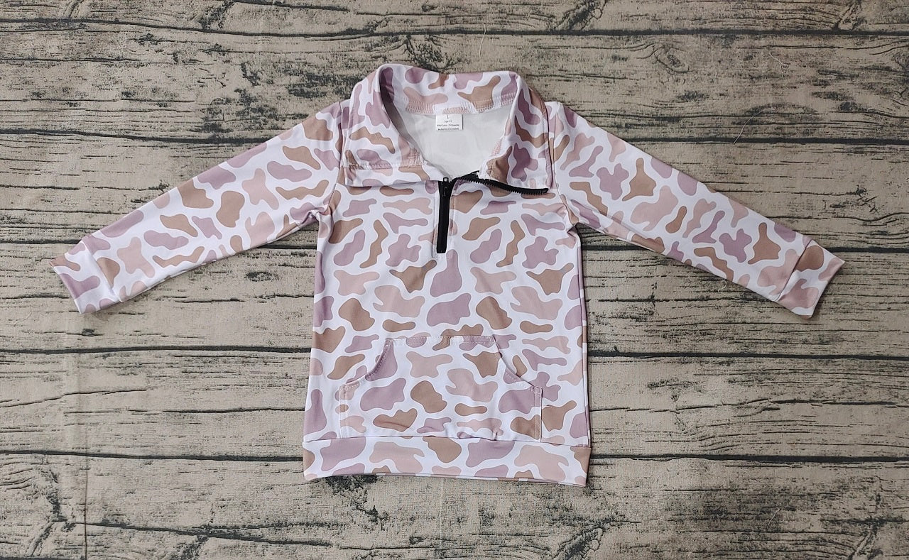 Baby Boy Long Sleeves Pocket Pullover Camo Zipper Shirt