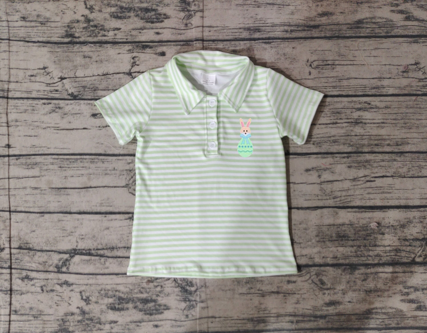 Pre-order Baby Boy Easter Short Sleeves Embroidery Rabbit Egg Green Shirt Tops（ No moq ）