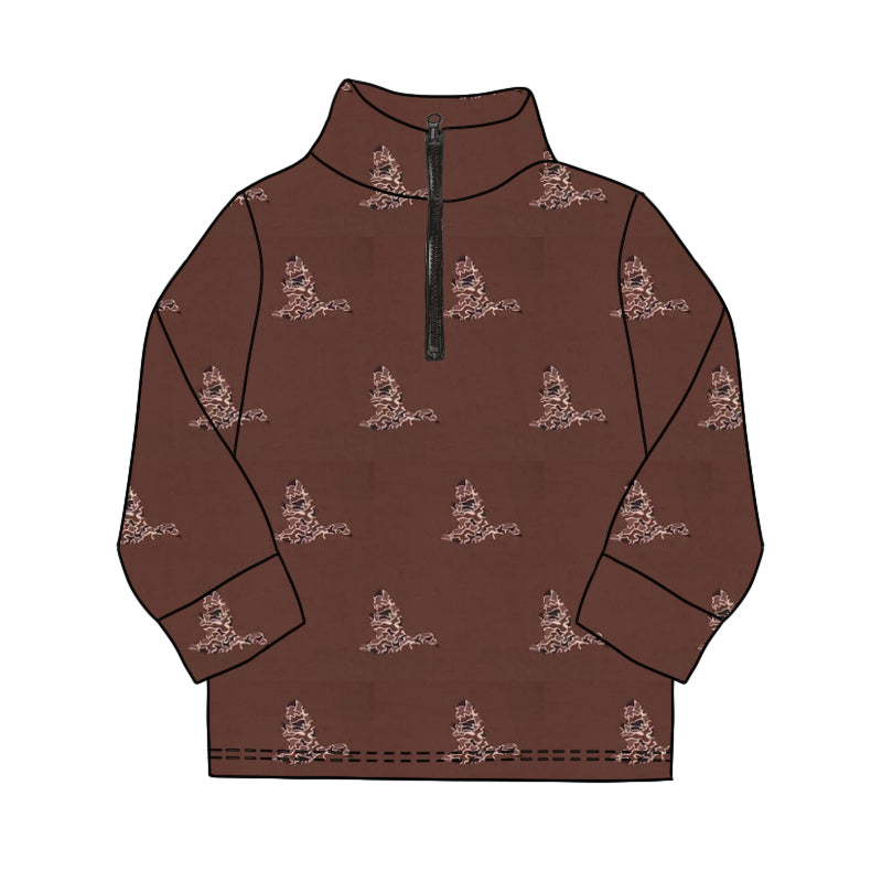 Pre-order Baby Boy Long Sleeves Leopard Ducks Zipper Pullover Shirt