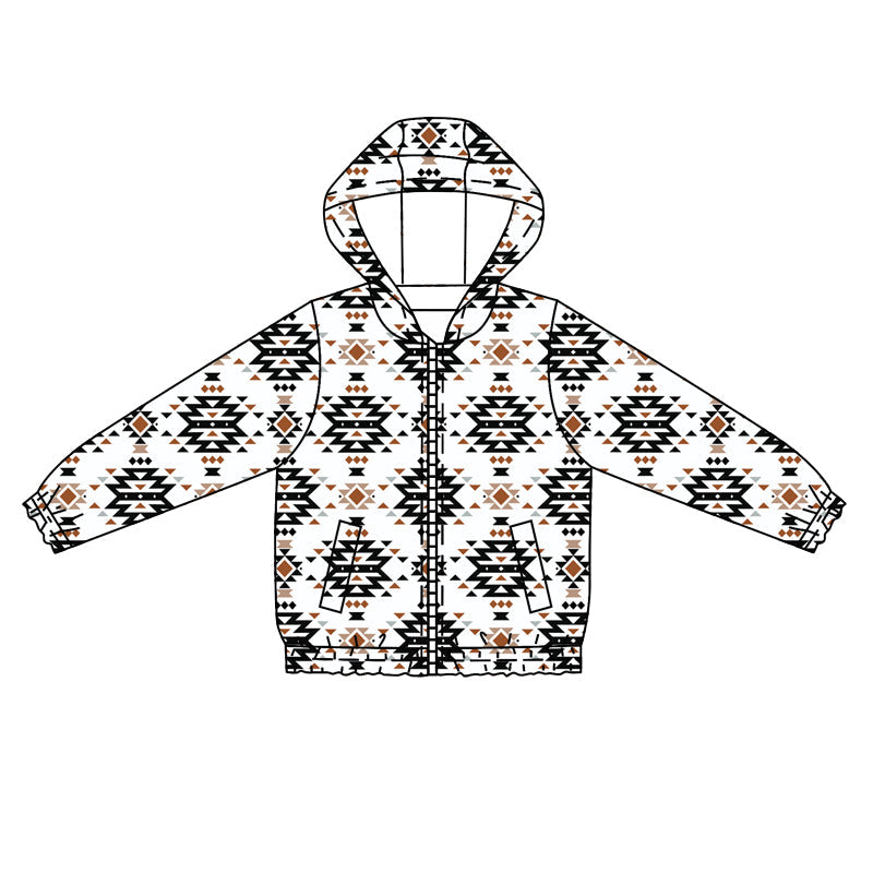 Pre-order Baby Boy Long Sleeeves Western Aztec Zipper Pocket Hoodie Coat Tops
