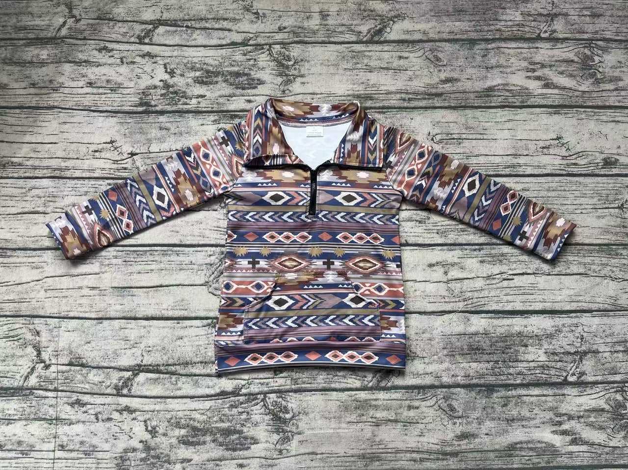 Baby Boy Long Sleeves Brown Aztec Zipper Western Pullover Shirt