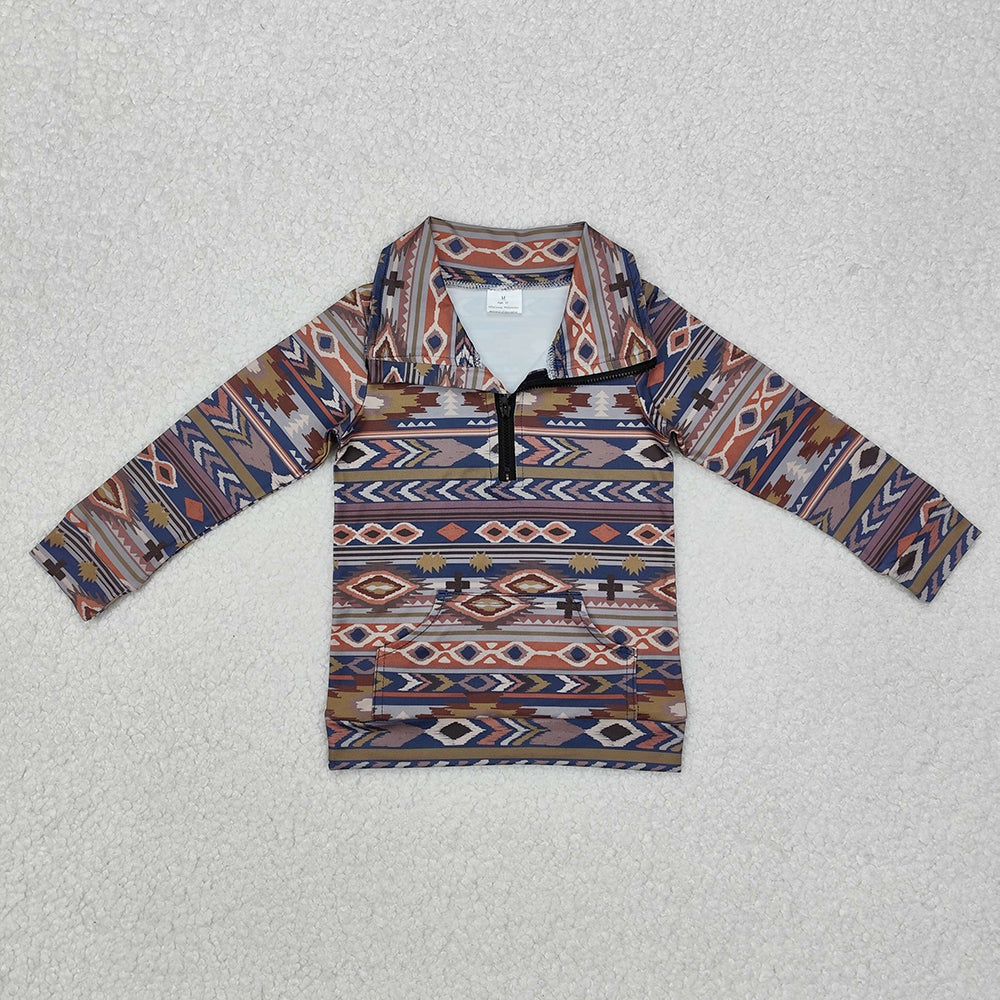 Baby Boy Kids Long Sleeves Western Aztec Zipper Sibling Pullover Shirt