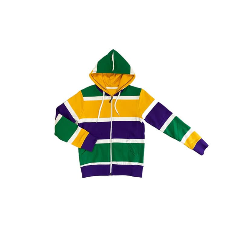 Preorder Baby Boy Long Sleeves Mardi Gras Hoodie Zipper Coat Tops