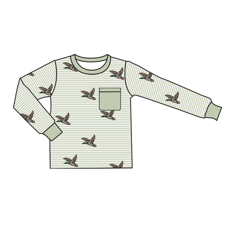 Preorder Baby Boy Long Sleeves Green Stripes Duck Tee Shirt Tops